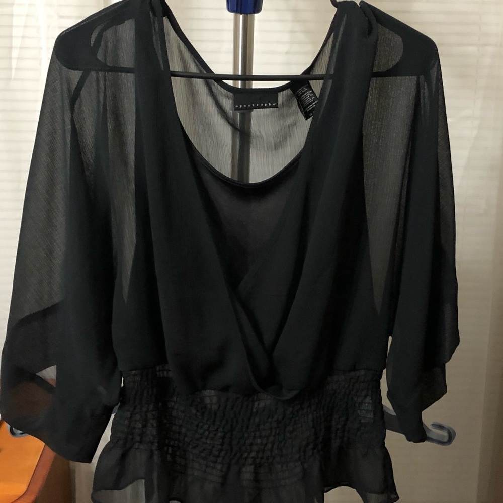 Black sheer blouse with 3/4 bell sleeves size xl